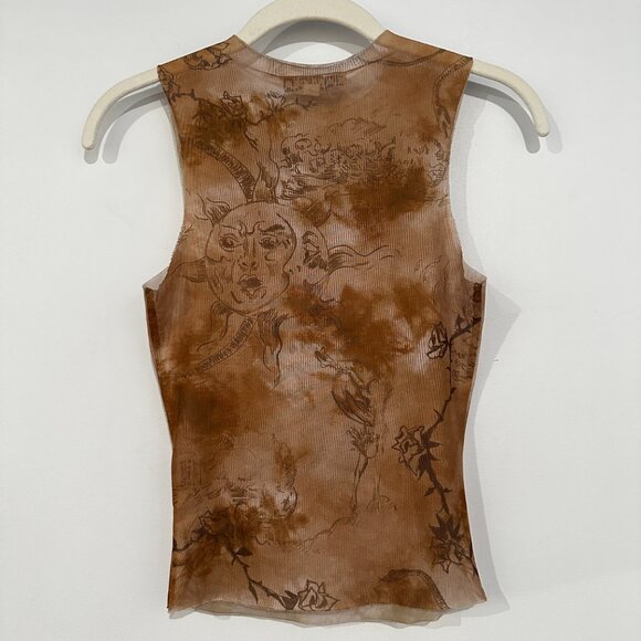 I.AM.GIA Crescent Mesh Sleeveless Top Tan Sheer Snake Y2K Style - Picture 2 of 6